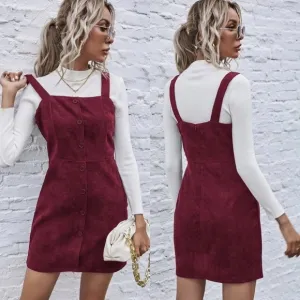 Corduroy button up square neck dress fall tiktok trendy burgundy red maroon