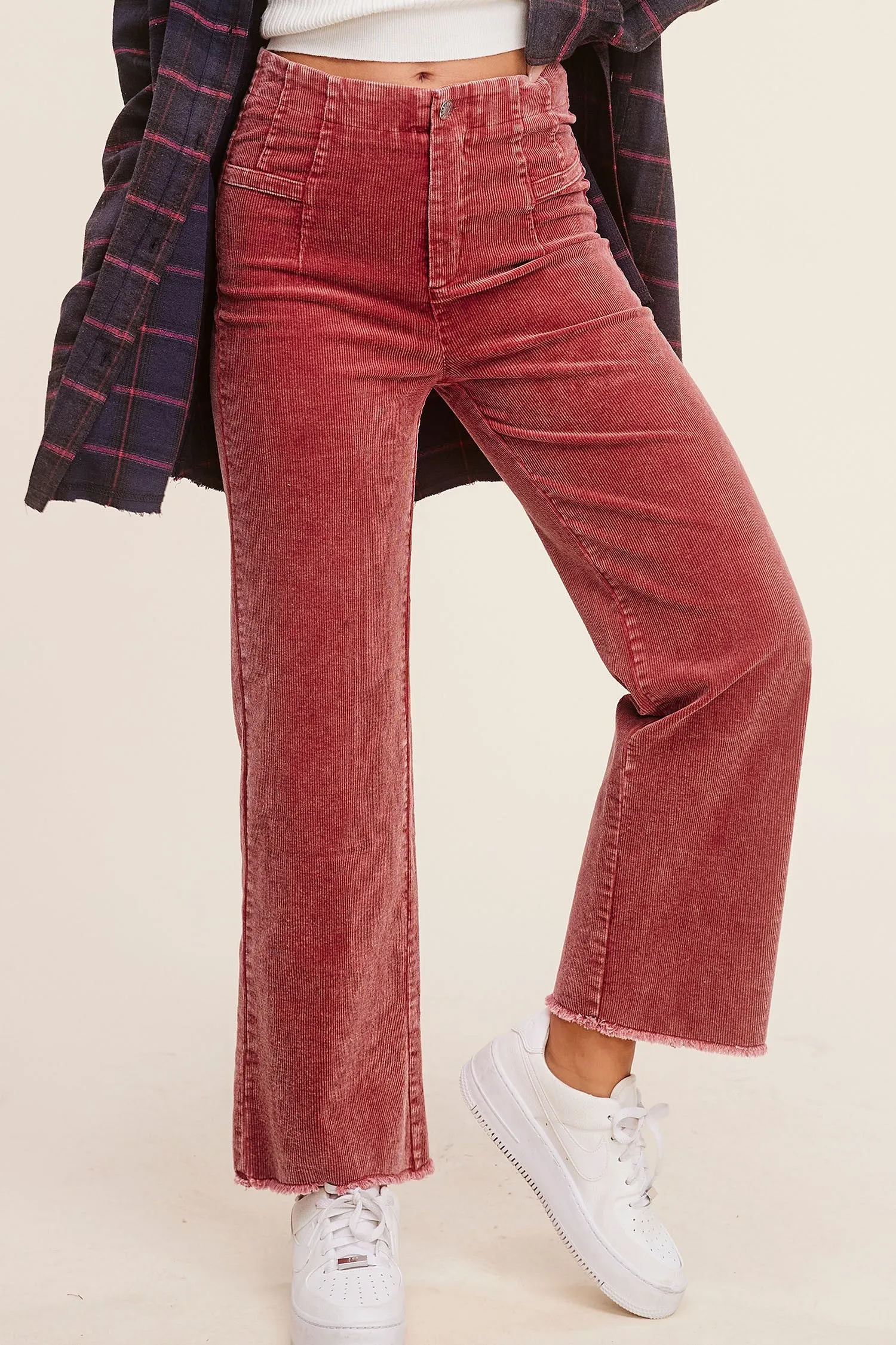 Corduroy Pants with Raw Hemline