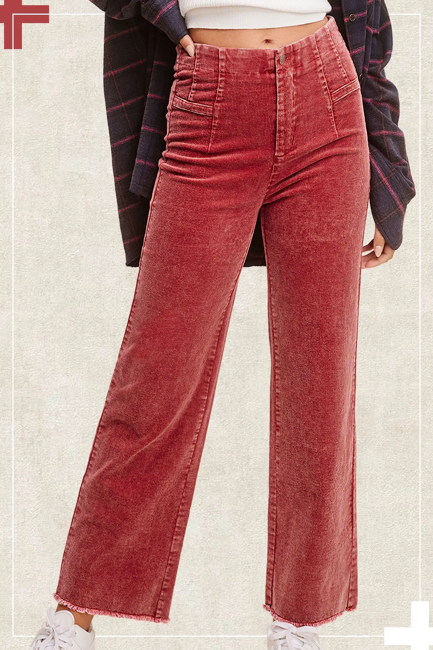 Corduroy Pants with Raw Hemline