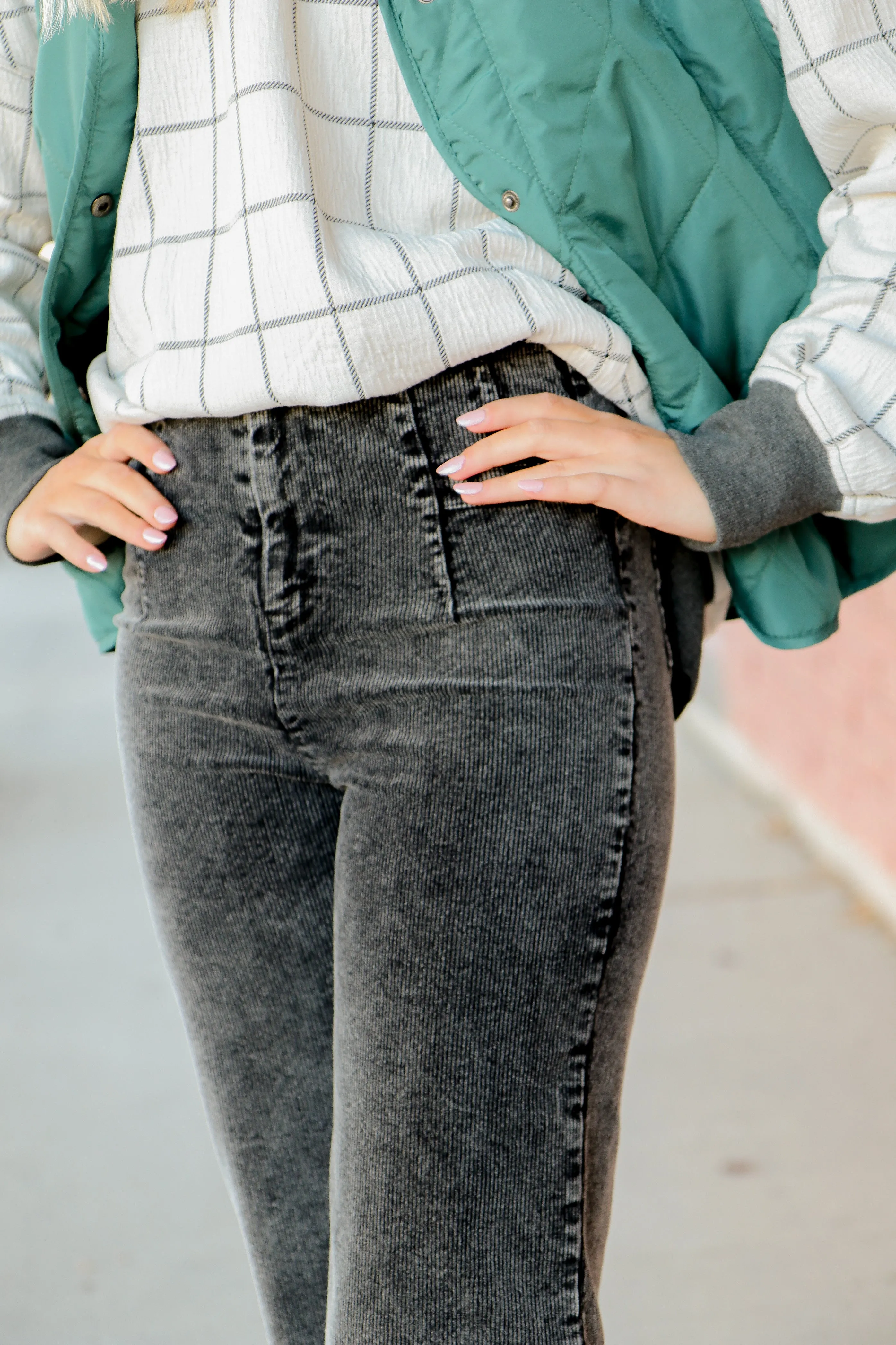 Corduroy Pants with Raw Hemline