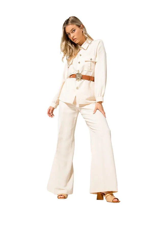 CREAM CREASED PALAZZO TROUSERS