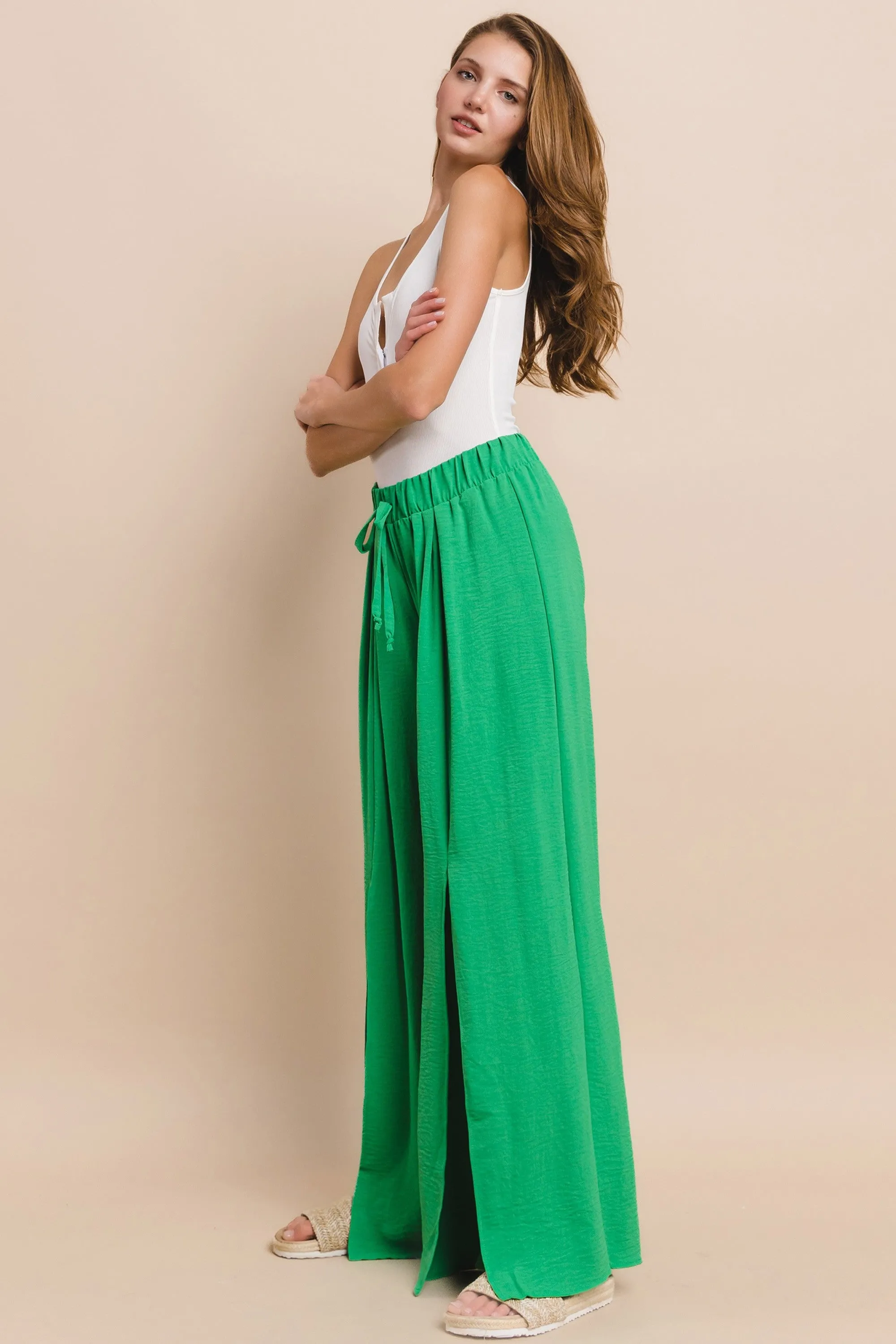 CREPE WOVEN SPLIT LEG PALAZZO PANTS W2327PF