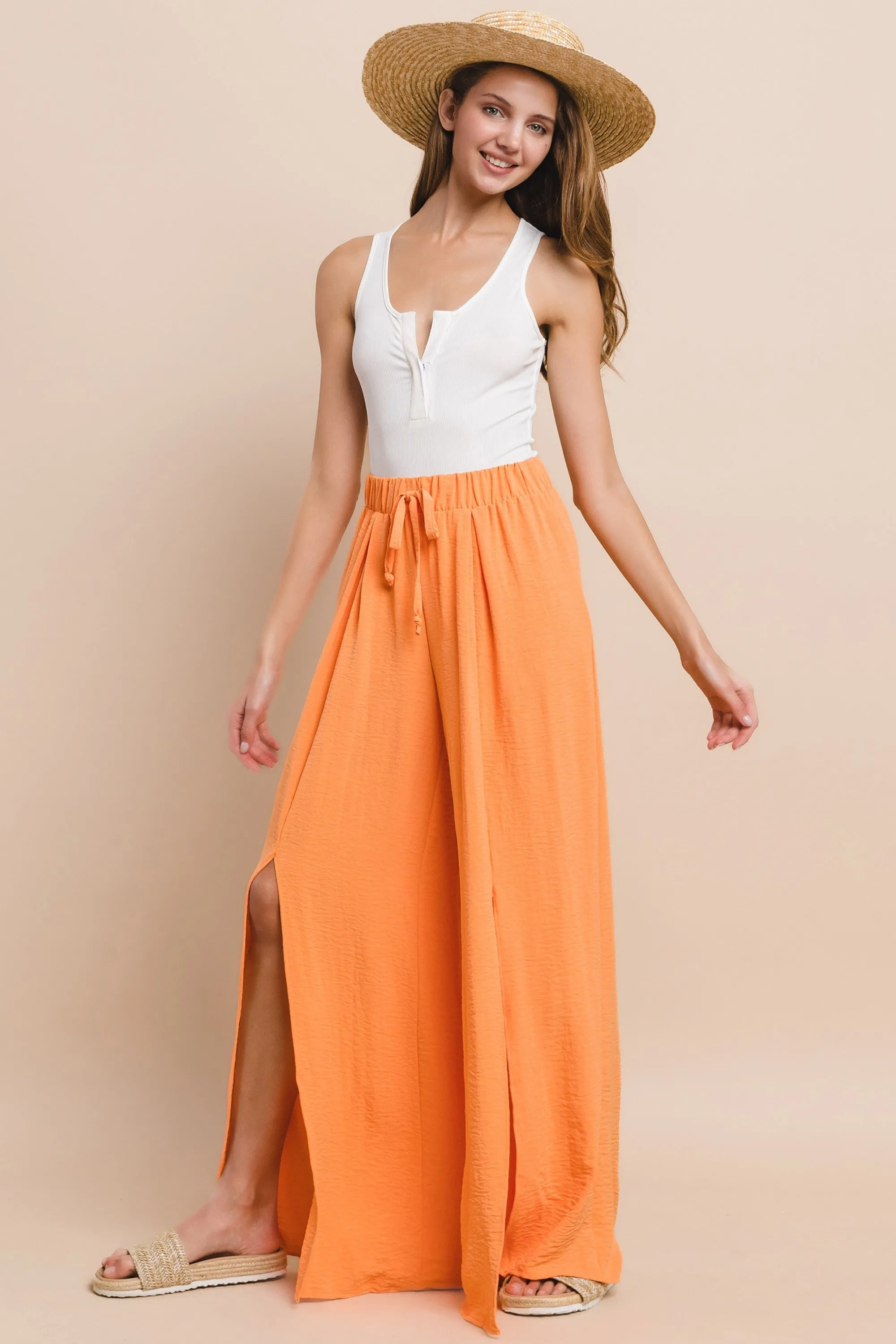 CREPE WOVEN SPLIT LEG PALAZZO PANTS W2327PF