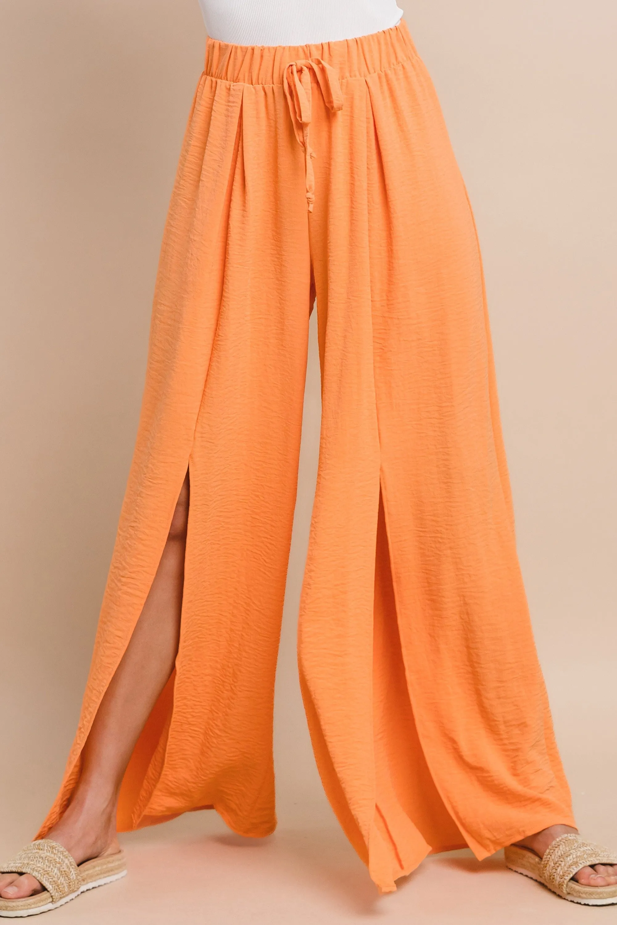 CREPE WOVEN SPLIT LEG PALAZZO PANTS W2327PF