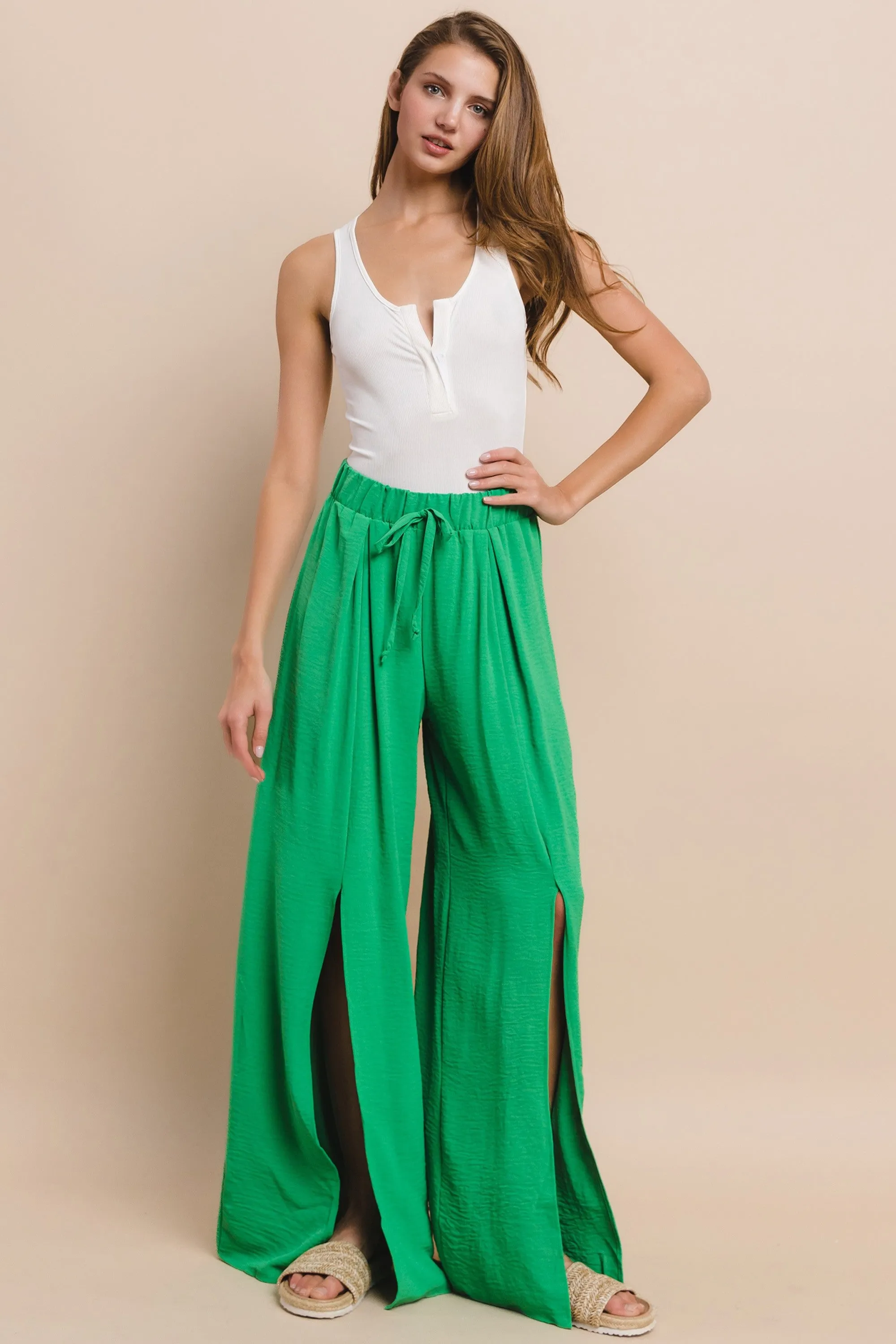 CREPE WOVEN SPLIT LEG PALAZZO PANTS W2327PF
