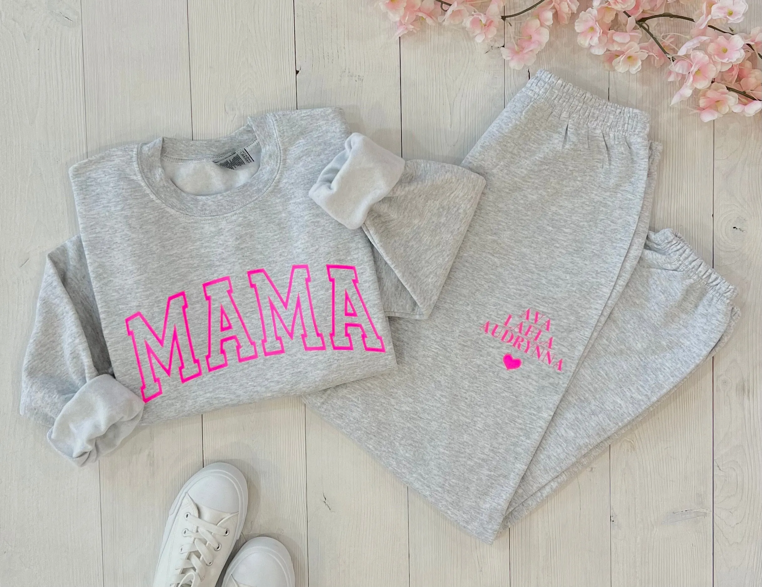 Customized Light Gray Sweatset for New Mom