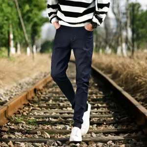 Dark Blue Slim Fit Jogger Jeans For Men - Fashion Skinny Cotton Sweatpants Zipper with Pockets