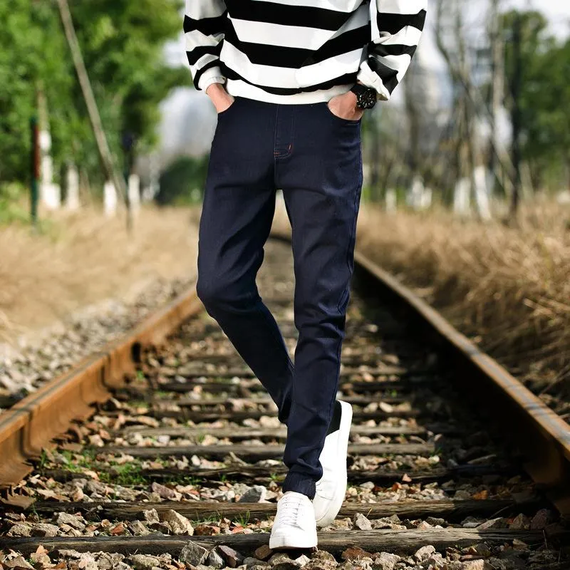 Dark Blue Slim Fit Jogger Jeans For Men - Fashion Skinny Cotton Sweatpants Zipper with Pockets
