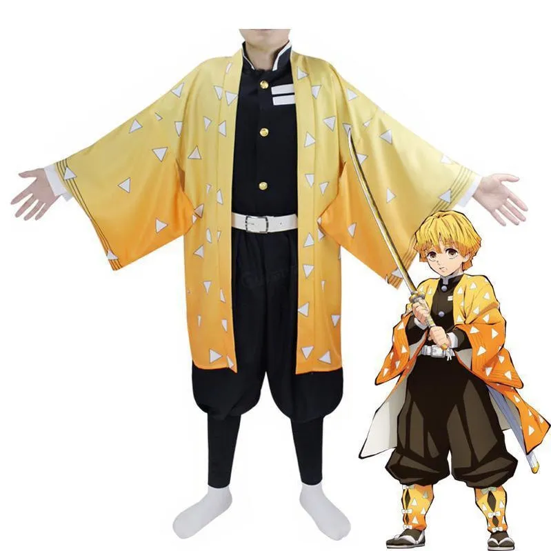 Demon Slayer Kimetsu no Yaiba Zenitsu Agatsuma Cosplay Costumes