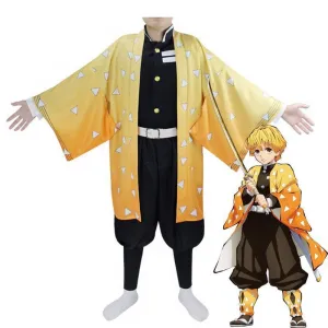 Demon Slayer Kimetsu no Yaiba Zenitsu Agatsuma Cosplay Costumes