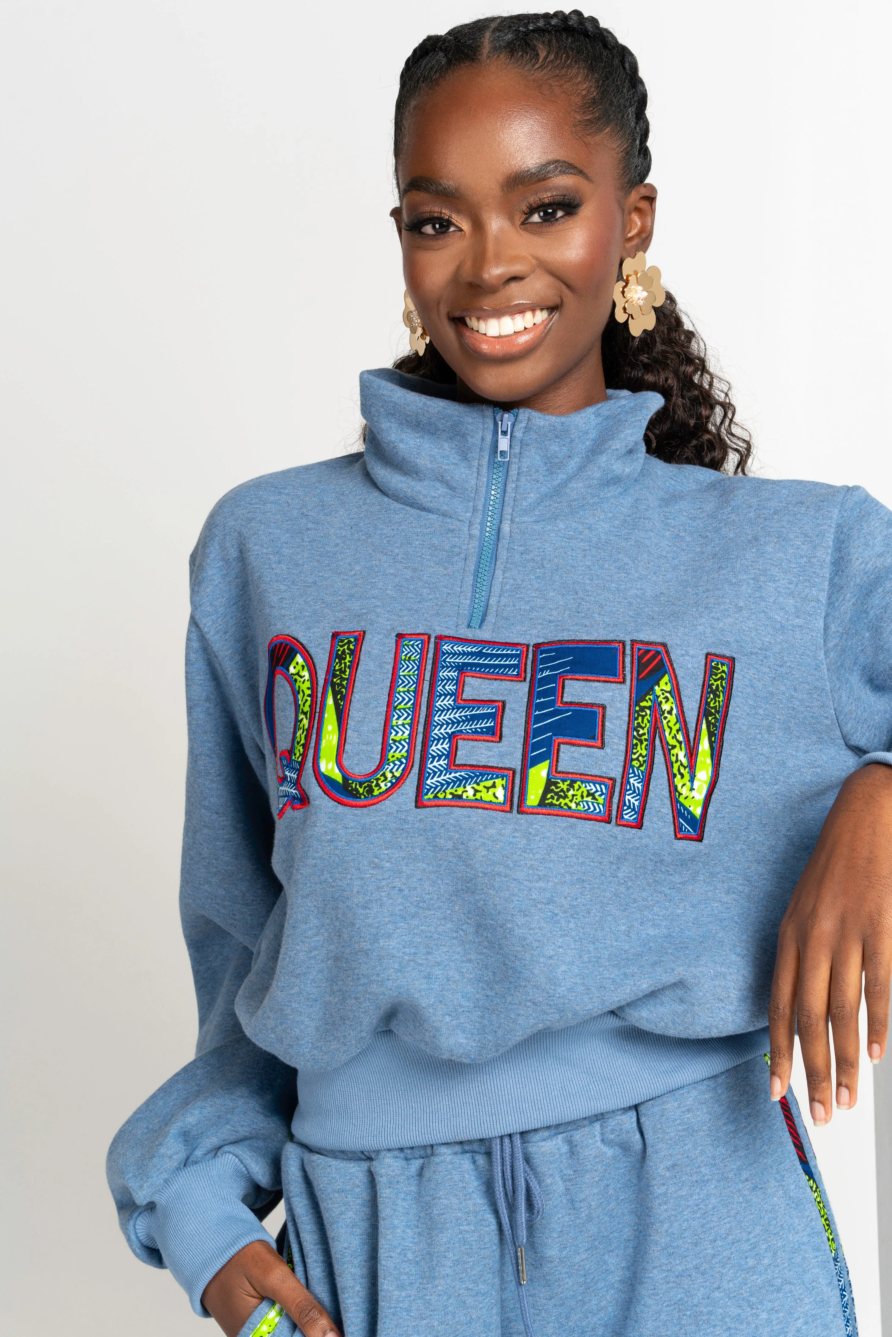 DENIM BLUE QUEEN Plush fleece JOGGER Set