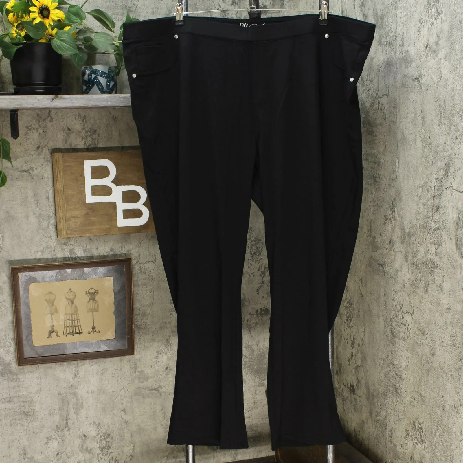 DG2 by Diane Gilman Pull On Stretch Ponte Boot Cut Pants Black Plus 4X