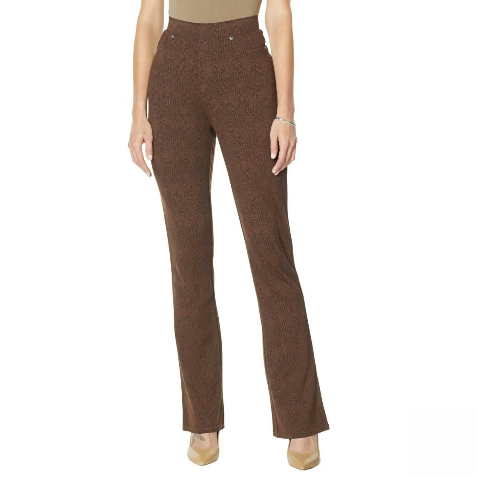 DG2 by Diane Gilman Pull On Stretch Ponte Boot Cut Pants Espresso Medium