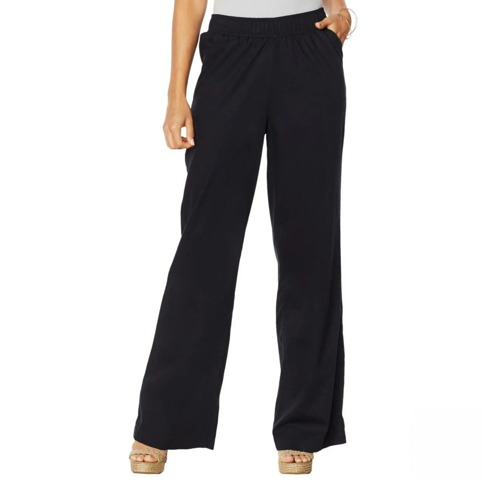 DG2 by Diane Gilman Women's Chambray Woven Wide Leg Pants