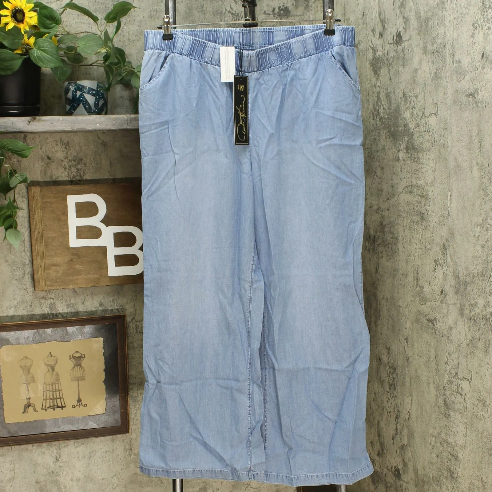 DG2 by Diane Gilman Women's Chambray Woven Wide Leg Pants