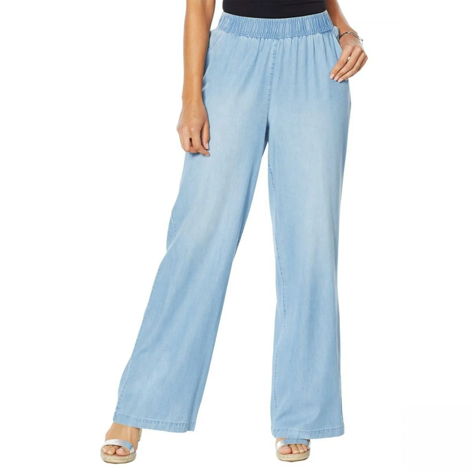DG2 by Diane Gilman Women's Chambray Woven Wide Leg Pants