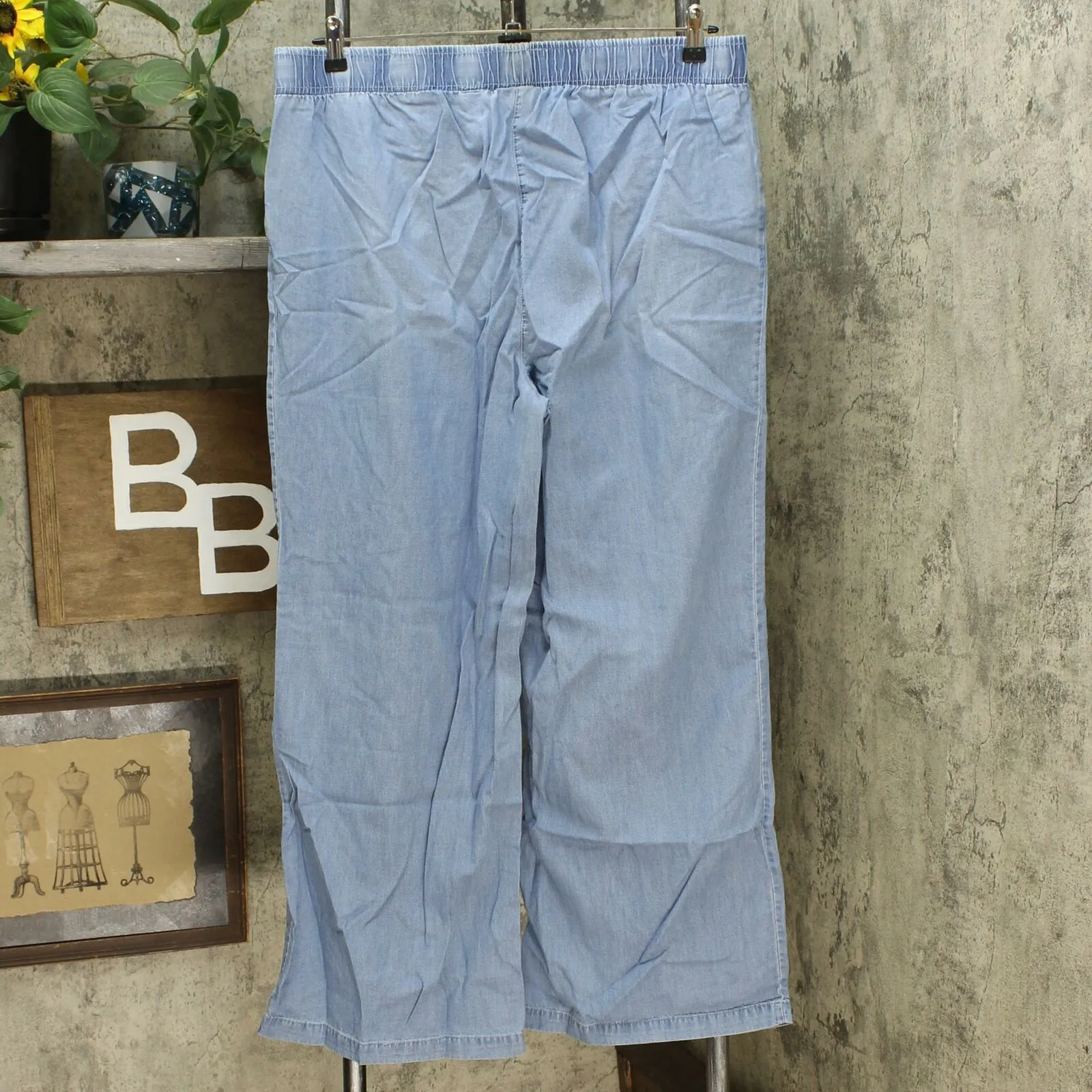 DG2 by Diane Gilman Women's Chambray Woven Wide Leg Pants