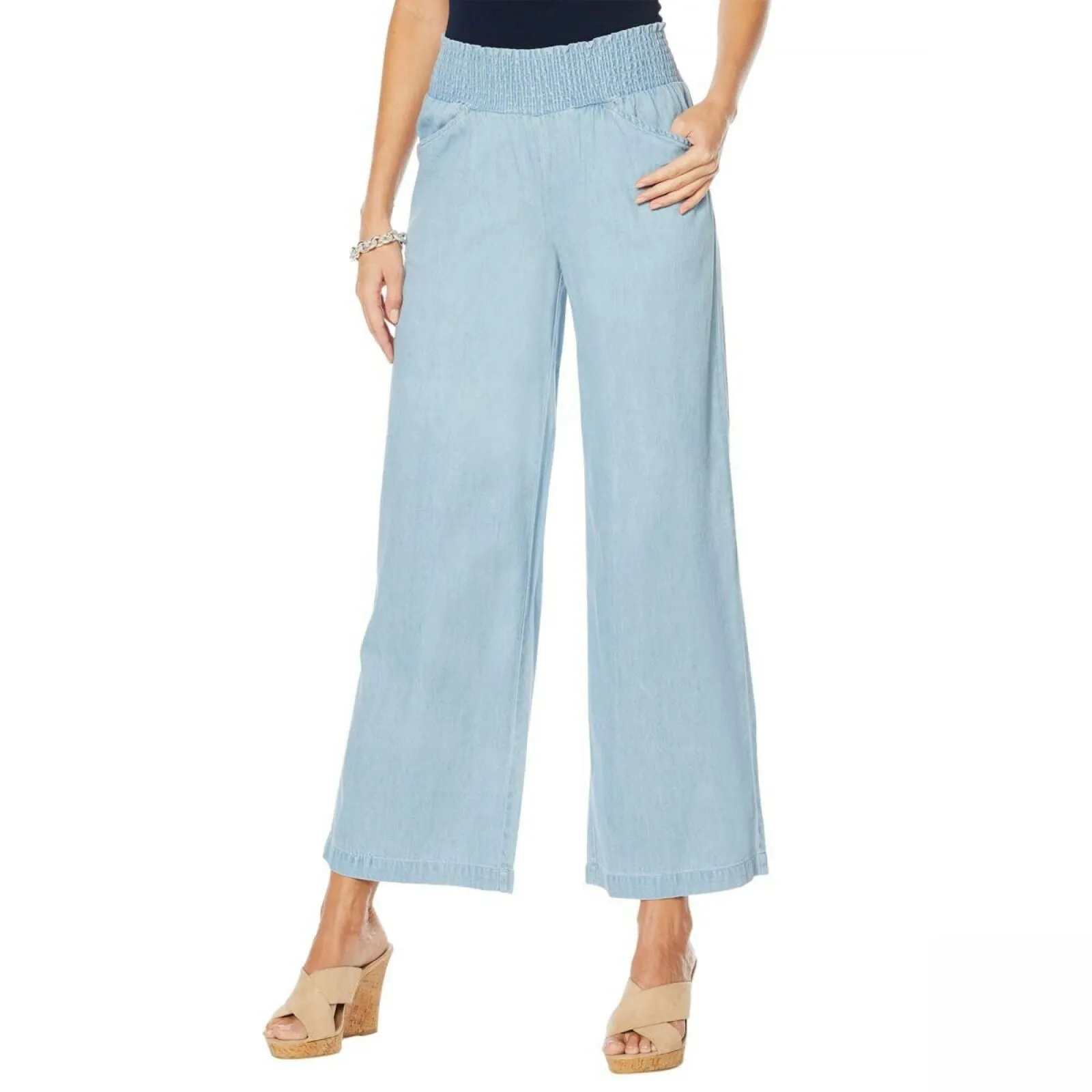 DG2 by Diane Gilman Women's Plus Size Smocked Palazzo Pants