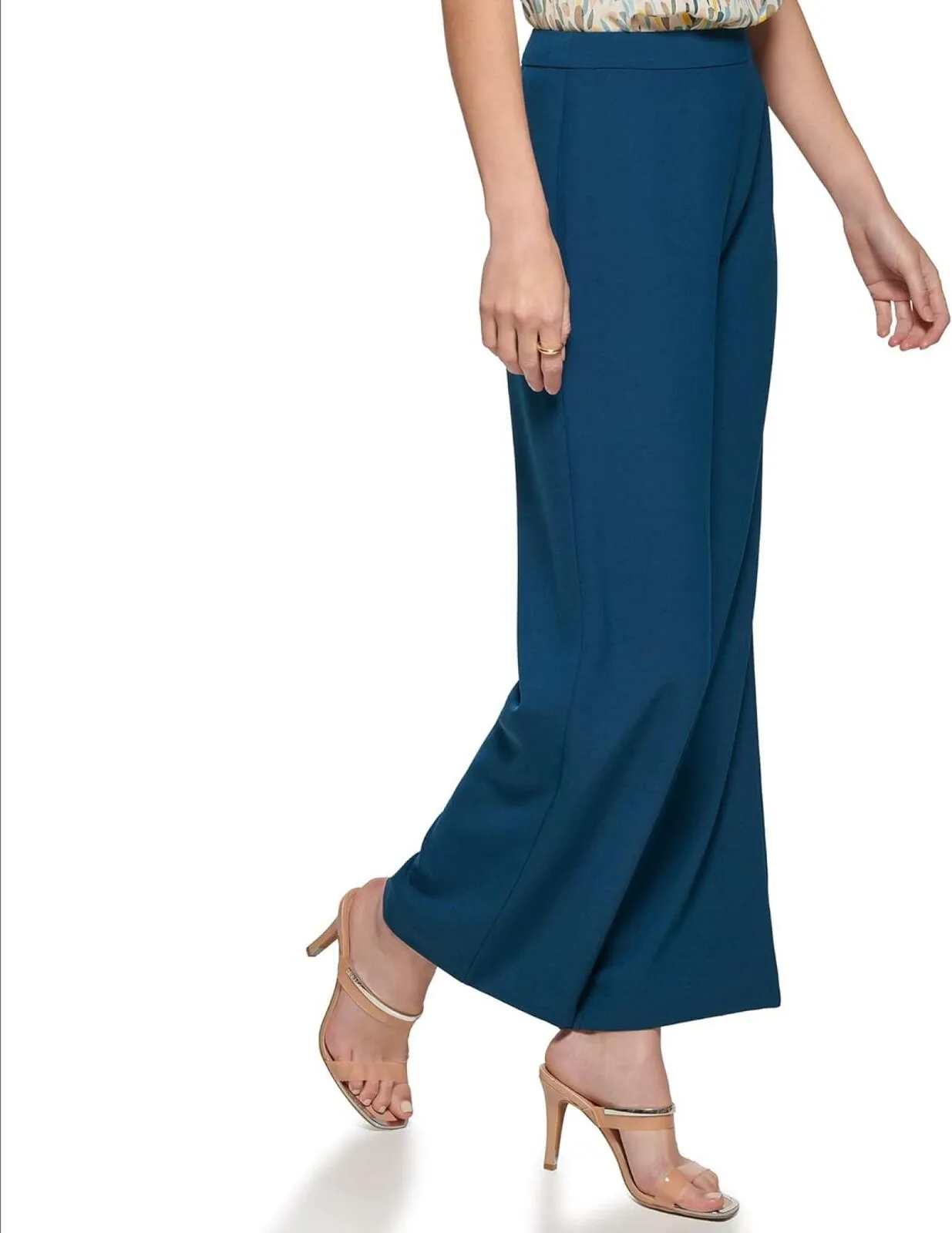 DKNY Women's Misses Fixed Waist Wide Leg Pant UA2PX467 Dark Topaz Blue 2