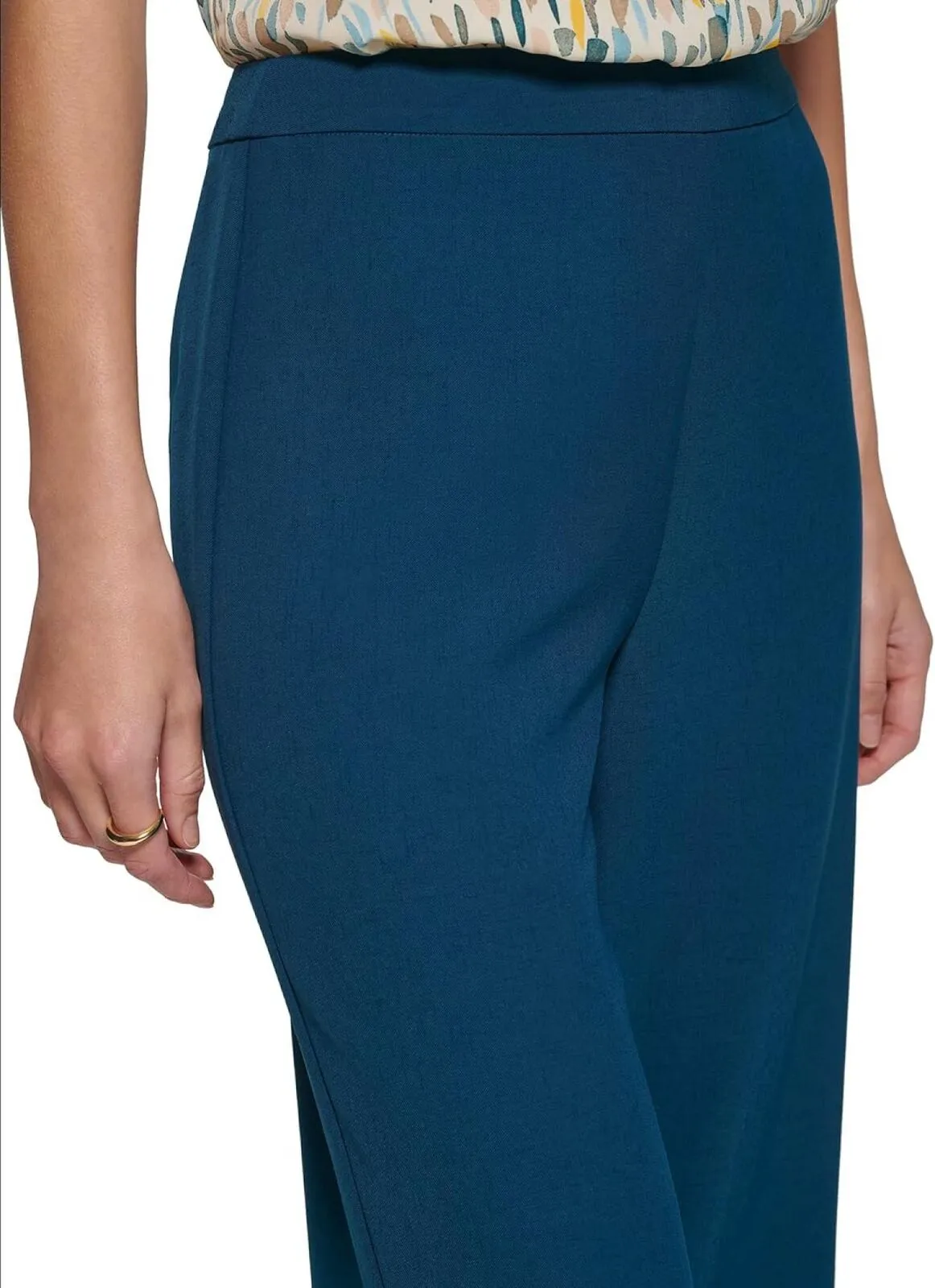 DKNY Women's Misses Fixed Waist Wide Leg Pant UA2PX467 Dark Topaz Blue 2