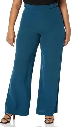 DKNY Women's Misses Fixed Waist Wide Leg Pant UA2PX467 Dark Topaz Blue 2