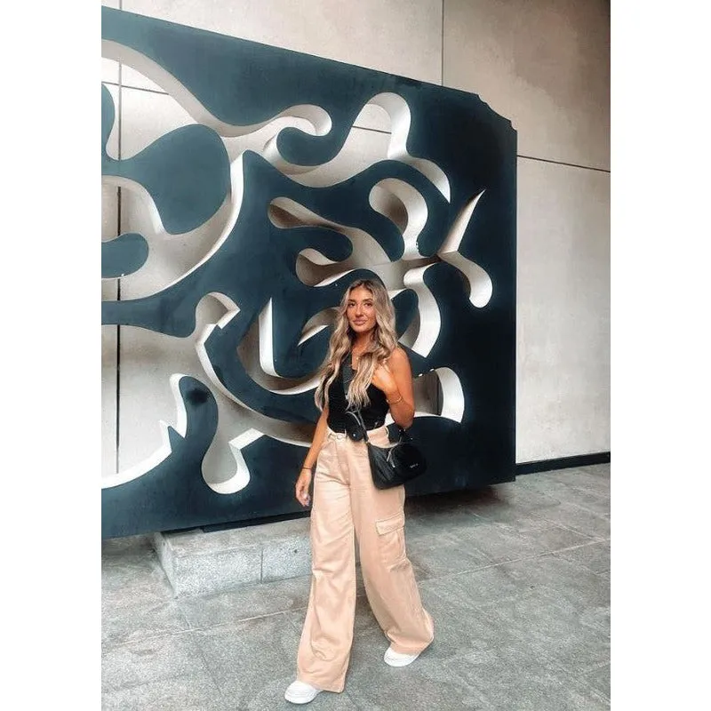 Don't Let Them Go Wide Leg Cargo Pants - Tan