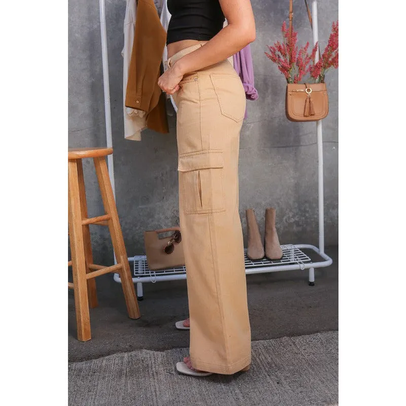 Don't Let Them Go Wide Leg Cargo Pants - Tan