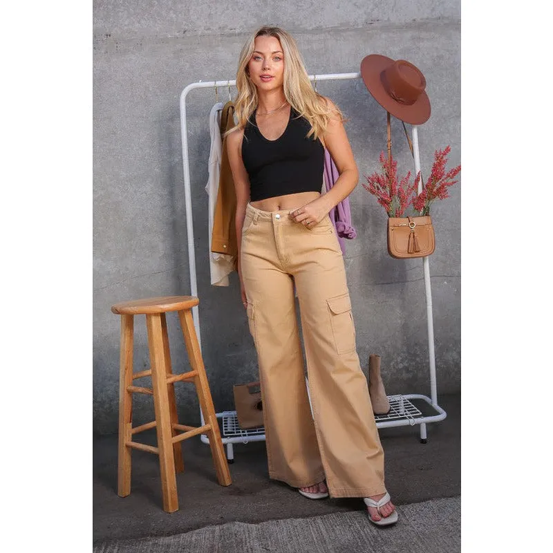 Don't Let Them Go Wide Leg Cargo Pants - Tan