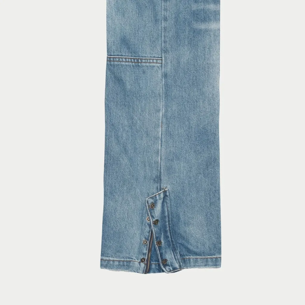 Double pocket Flared Cargo Denim (Blue)