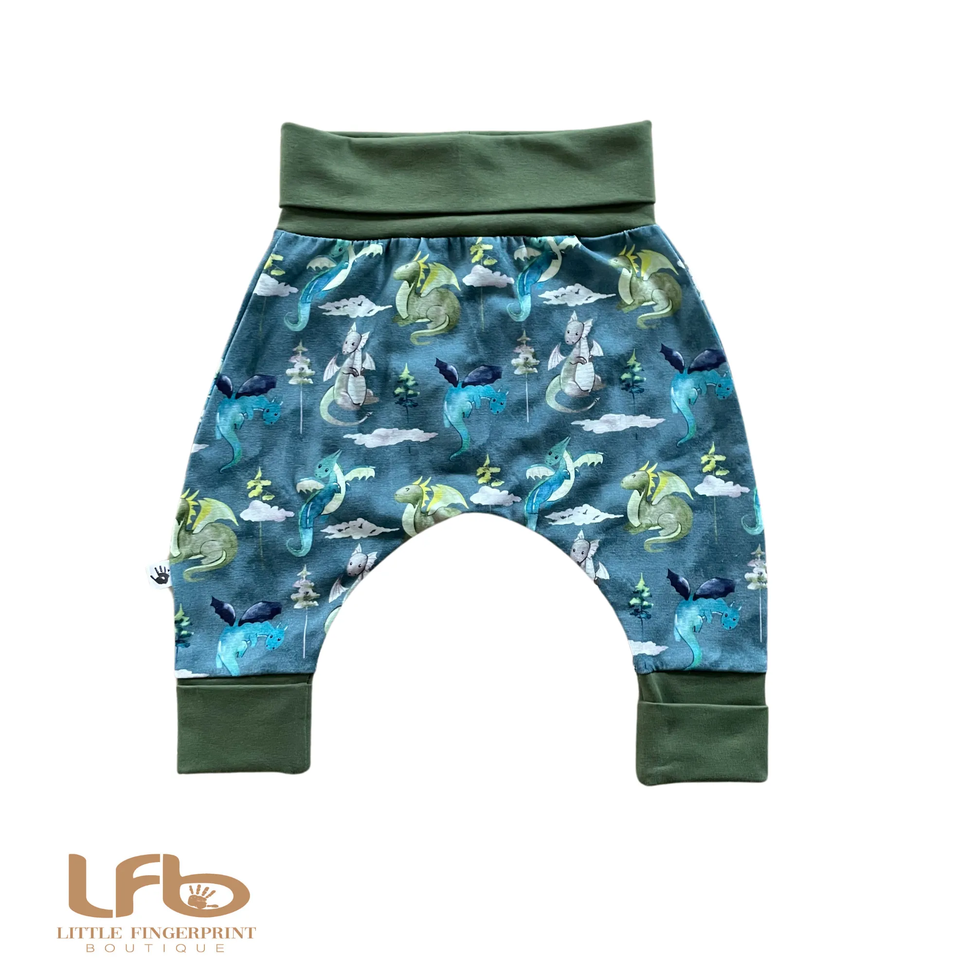 Dragons print- Handmade "Grow with Me" Baby Harem Pants – Adjustable, Comfy & Durable