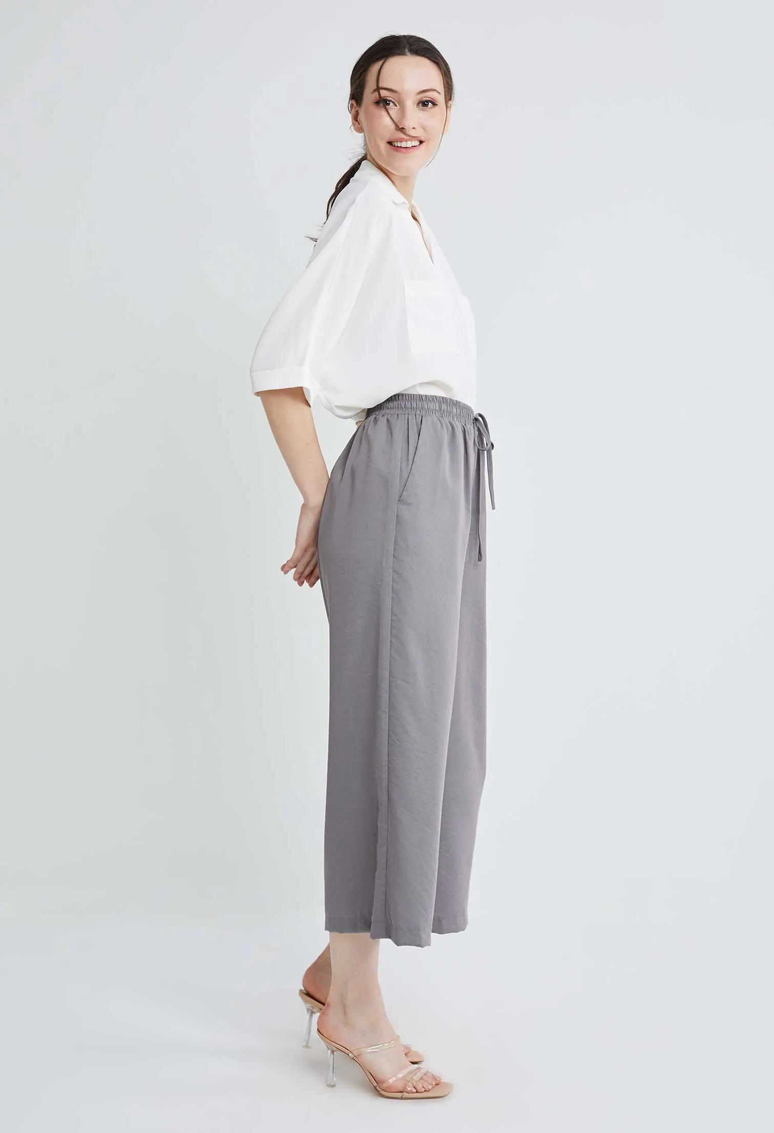Drawstring Palazzo Culotte Pants