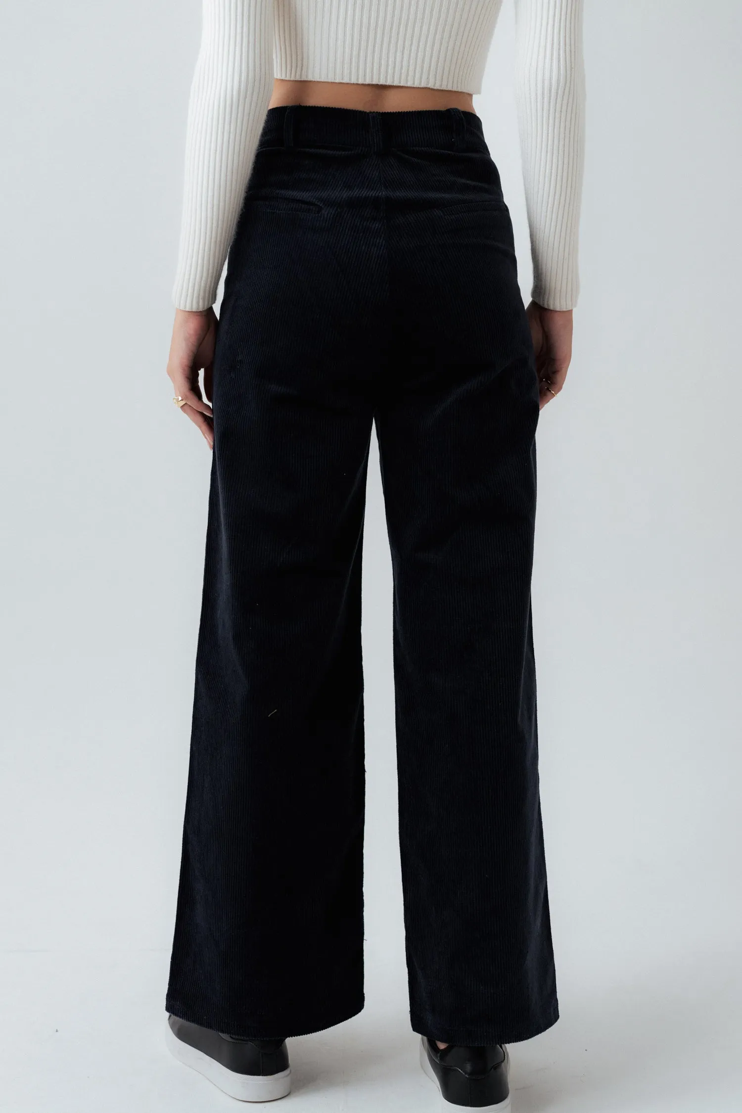 Dull Navy Corduroy Wide Leg Pants