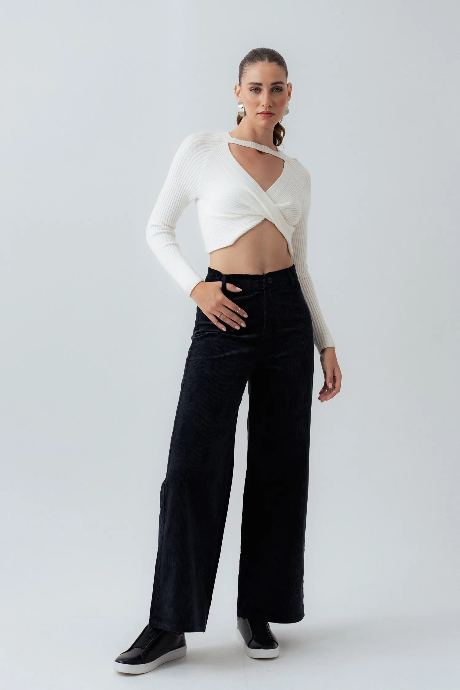 Dull Navy Corduroy Wide Leg Pants