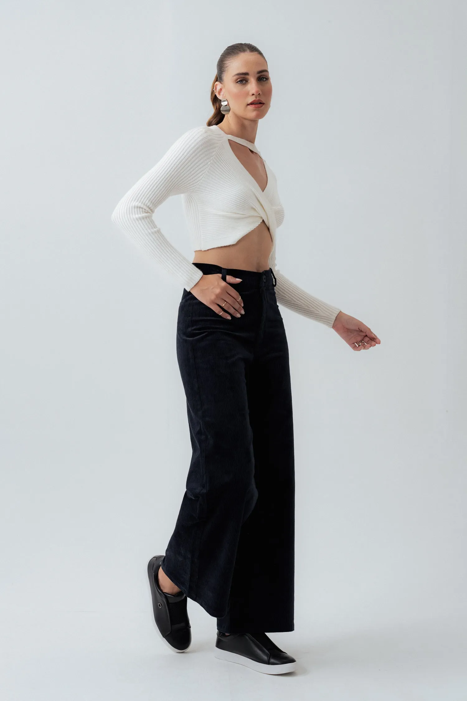Dull Navy Corduroy Wide Leg Pants