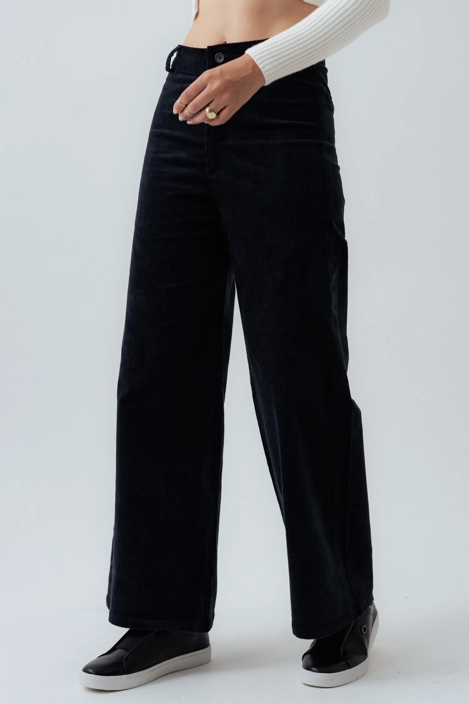 Dull Navy Corduroy Wide Leg Pants