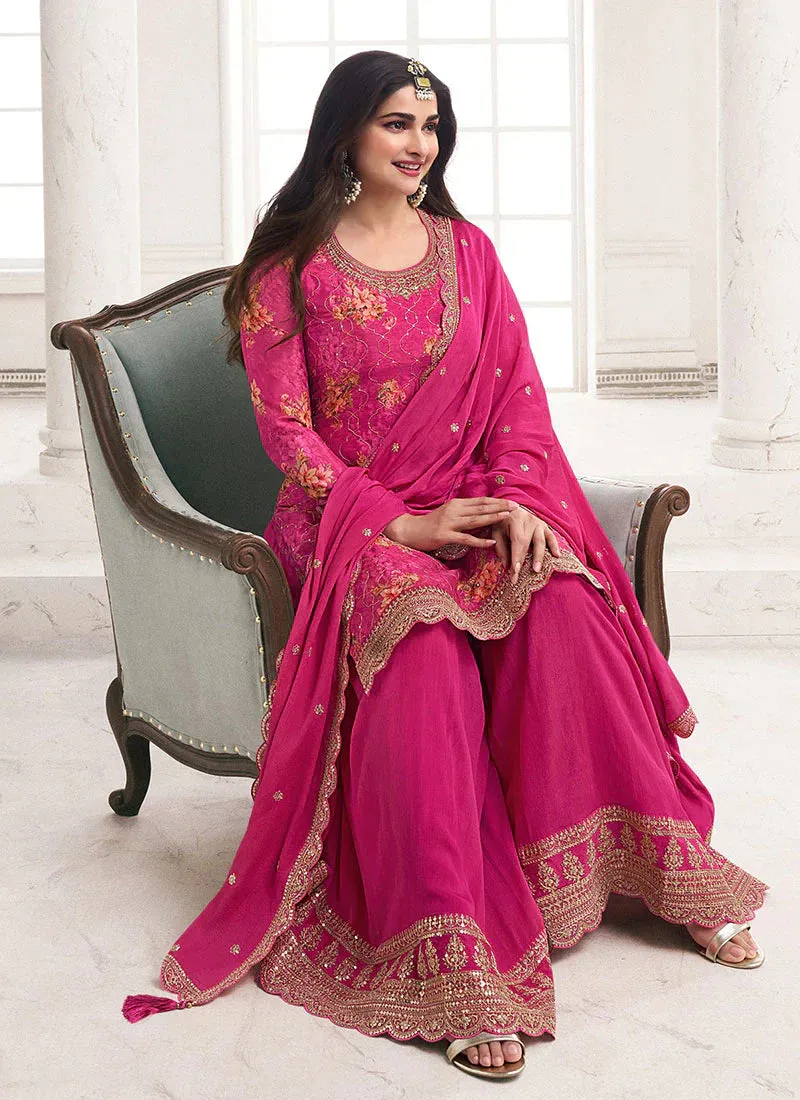 Effortless Pink Embroidered Sharara Style Suit