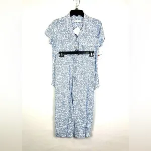 Eileen West Women’s Blue/White Long Sleeve Capri Pants Pajama Set Size XS