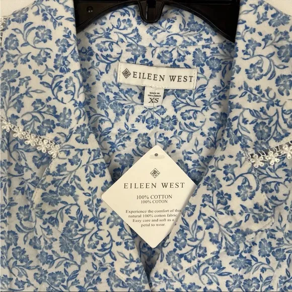 Eileen West Women’s Blue/White Long Sleeve Capri Pants Pajama Set Size XS