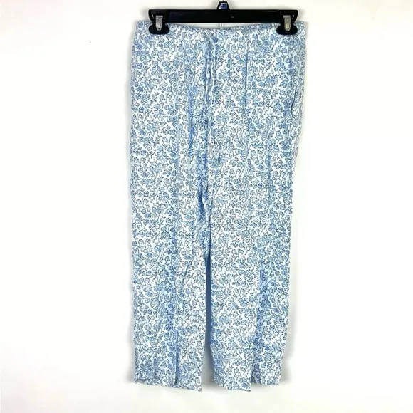 Eileen West Women’s Blue/White Long Sleeve Capri Pants Pajama Set Size XS