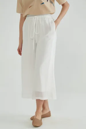 Elastic Two-Layers White Flowy Pants