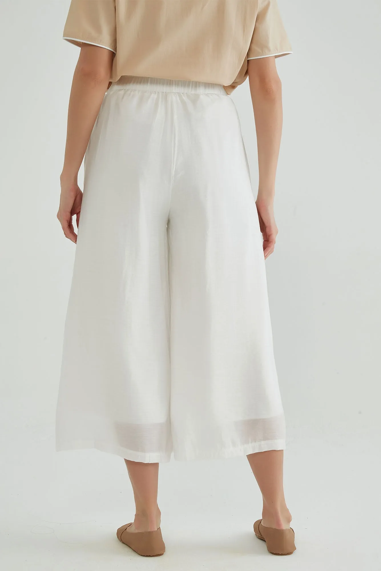Elastic Two-Layers White Flowy Pants