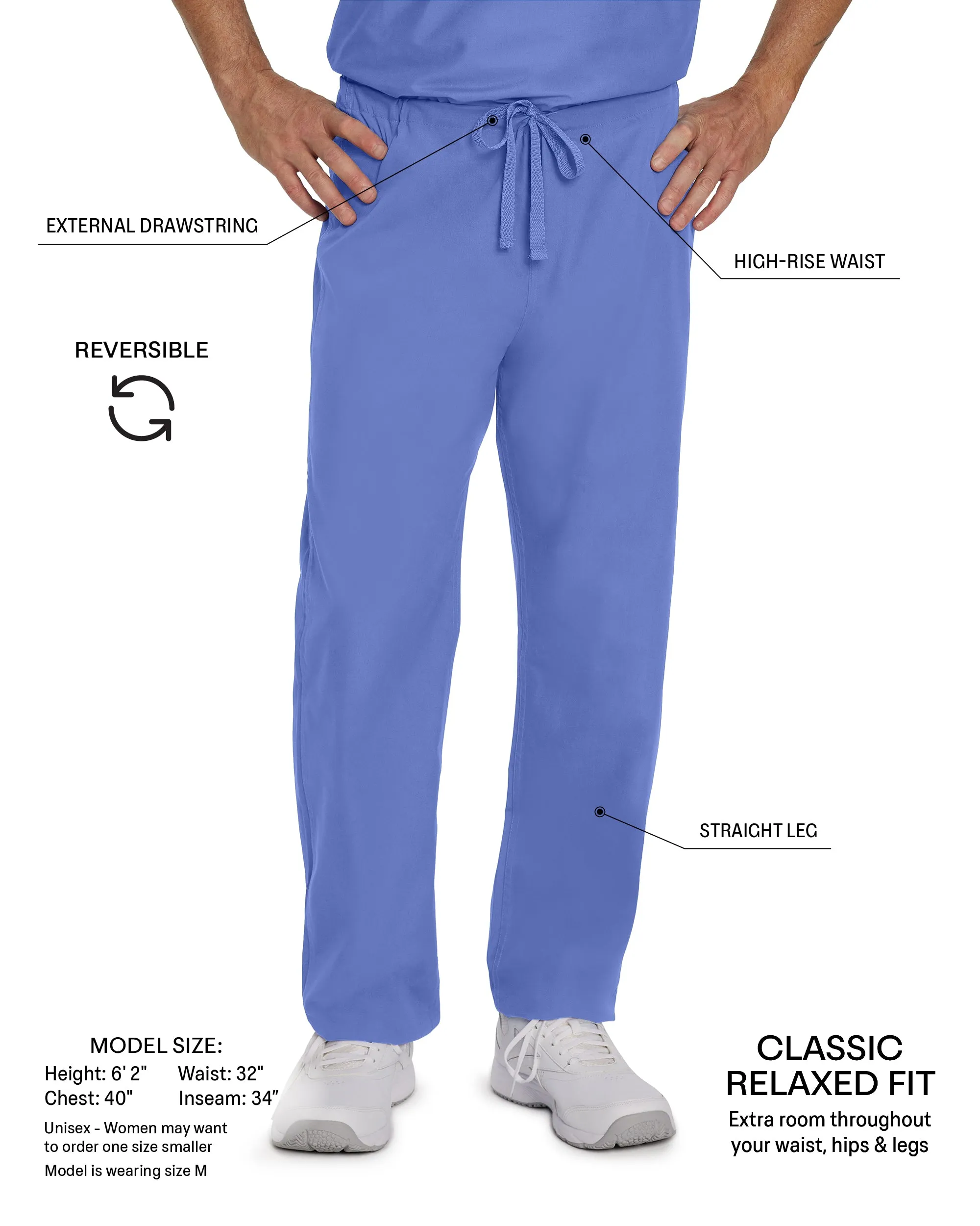 Essentials 7602 Unisex Reversible Scrub Pants Sea Mist