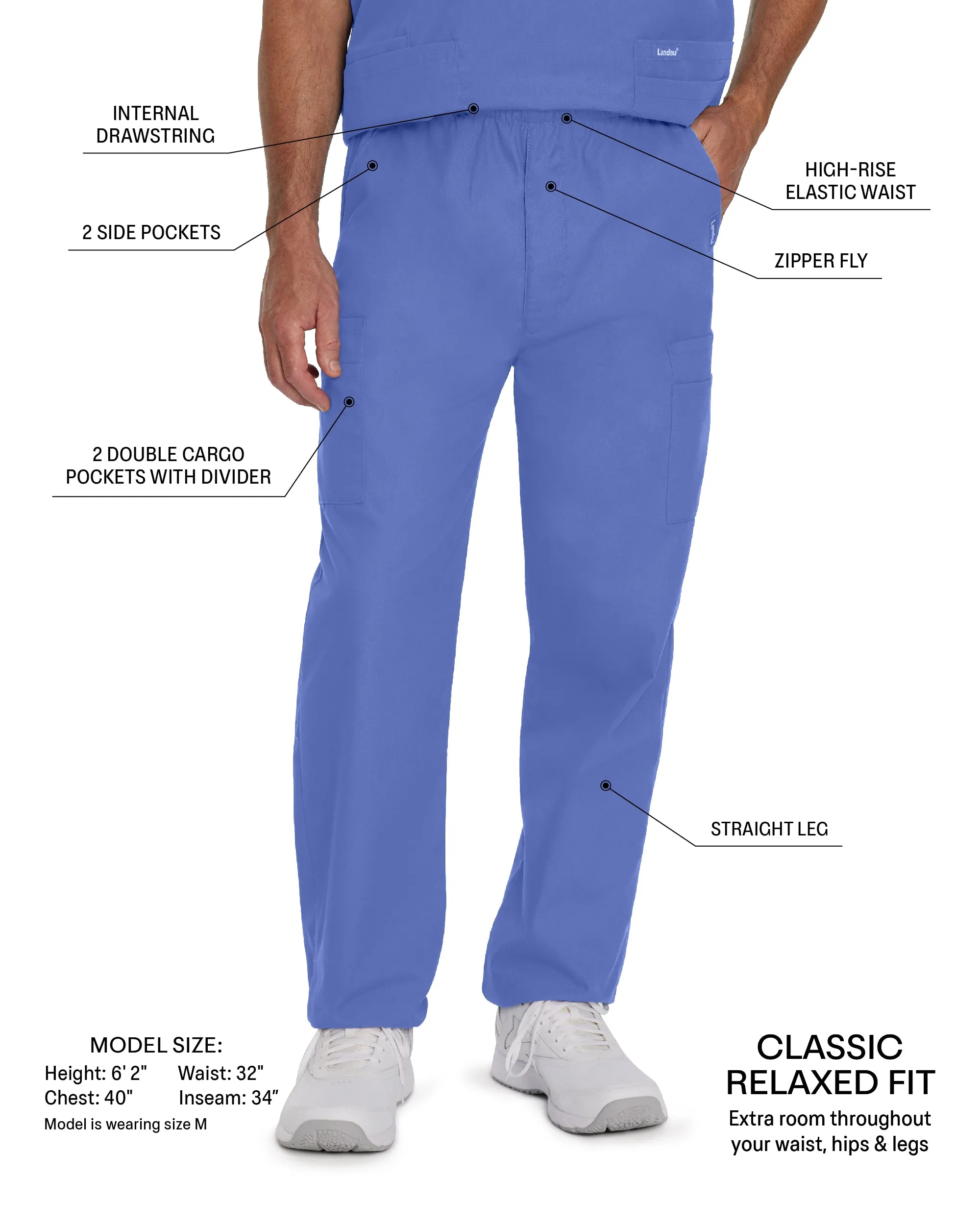 Essentials 8555 Men's Cargo Scrub Pants Steel Grey