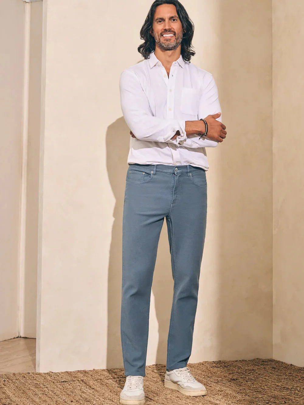 FAHERTY STRETCH TERRY 5-POCKET IN FADED OCEAN