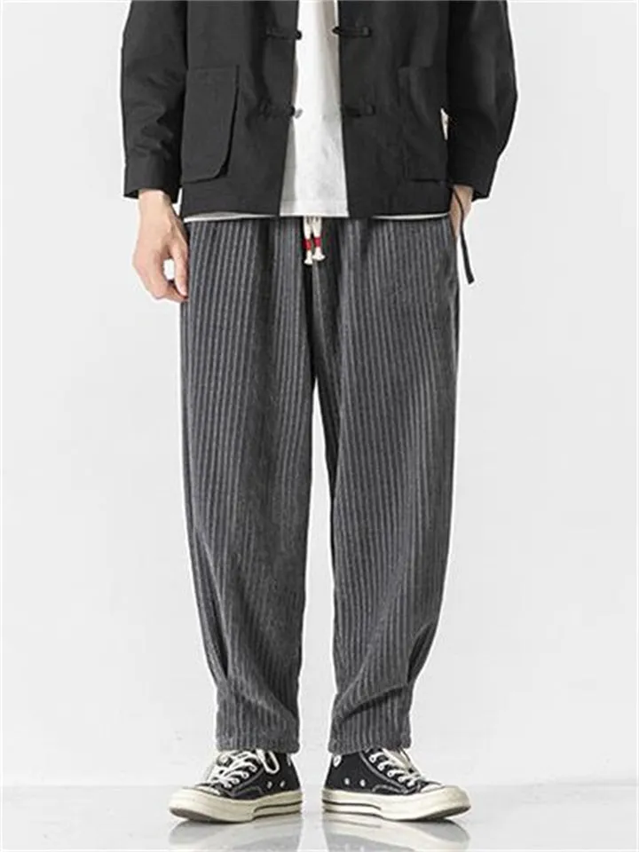 Fashionable Elastic Waist Corduroy Pants for Men