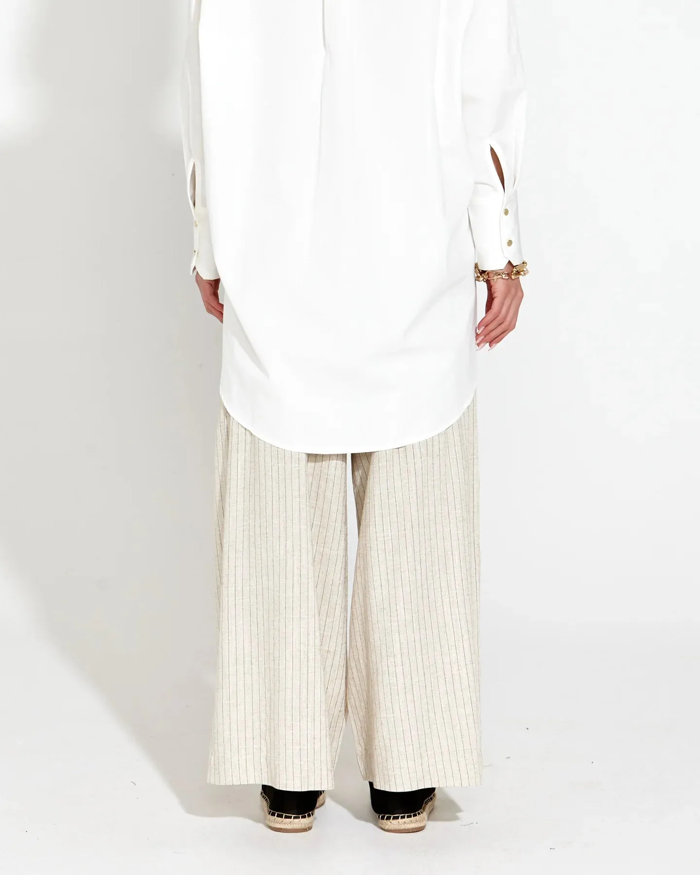 Fate & Becker - Heritage Linen Wide Leg Pant - Natural Pinstripe