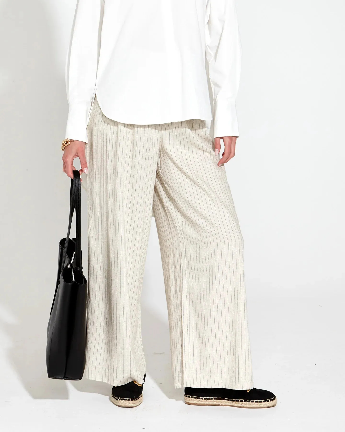 Fate & Becker - Heritage Linen Wide Leg Pant - Natural Pinstripe