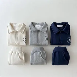 Fleece-lined Lapel Sweatshirt And Sweatpants Suit Children's Two-piece Suit