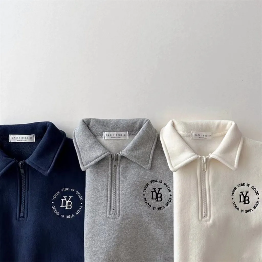Fleece-lined Lapel Sweatshirt And Sweatpants Suit Children's Two-piece Suit