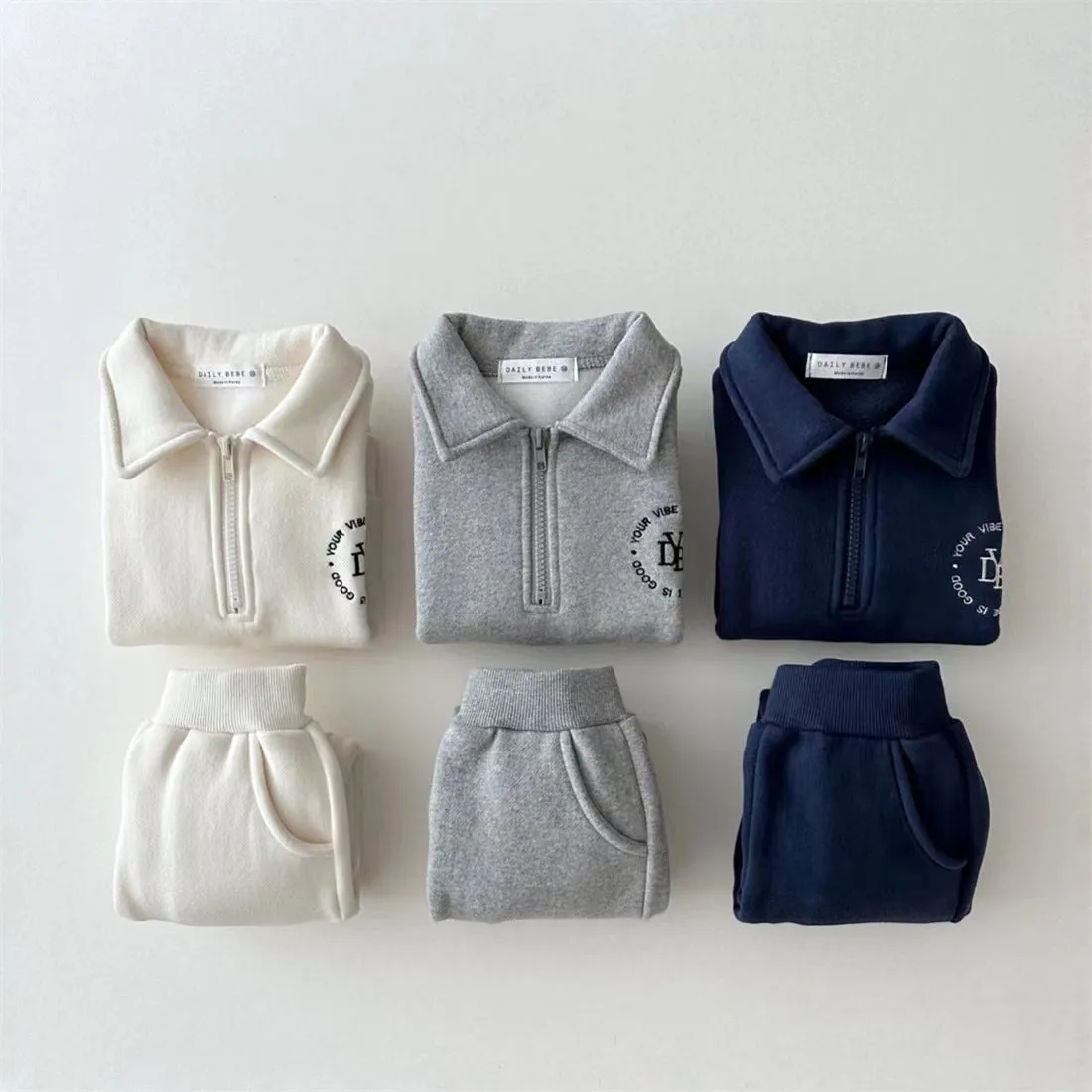 Fleece-lined Lapel Sweatshirt And Sweatpants Suit Children's Two-piece Suit